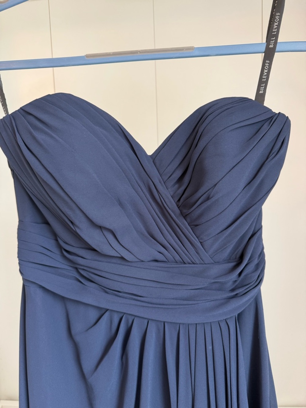 Bill Levkoff Rouched Navy Chiffon Bridesmaid Dress Strapless Maxi Formal Sz 8 - Picture 3 of 15